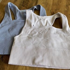 gilly hicks go set of 2 blue and white large scoop neck bras